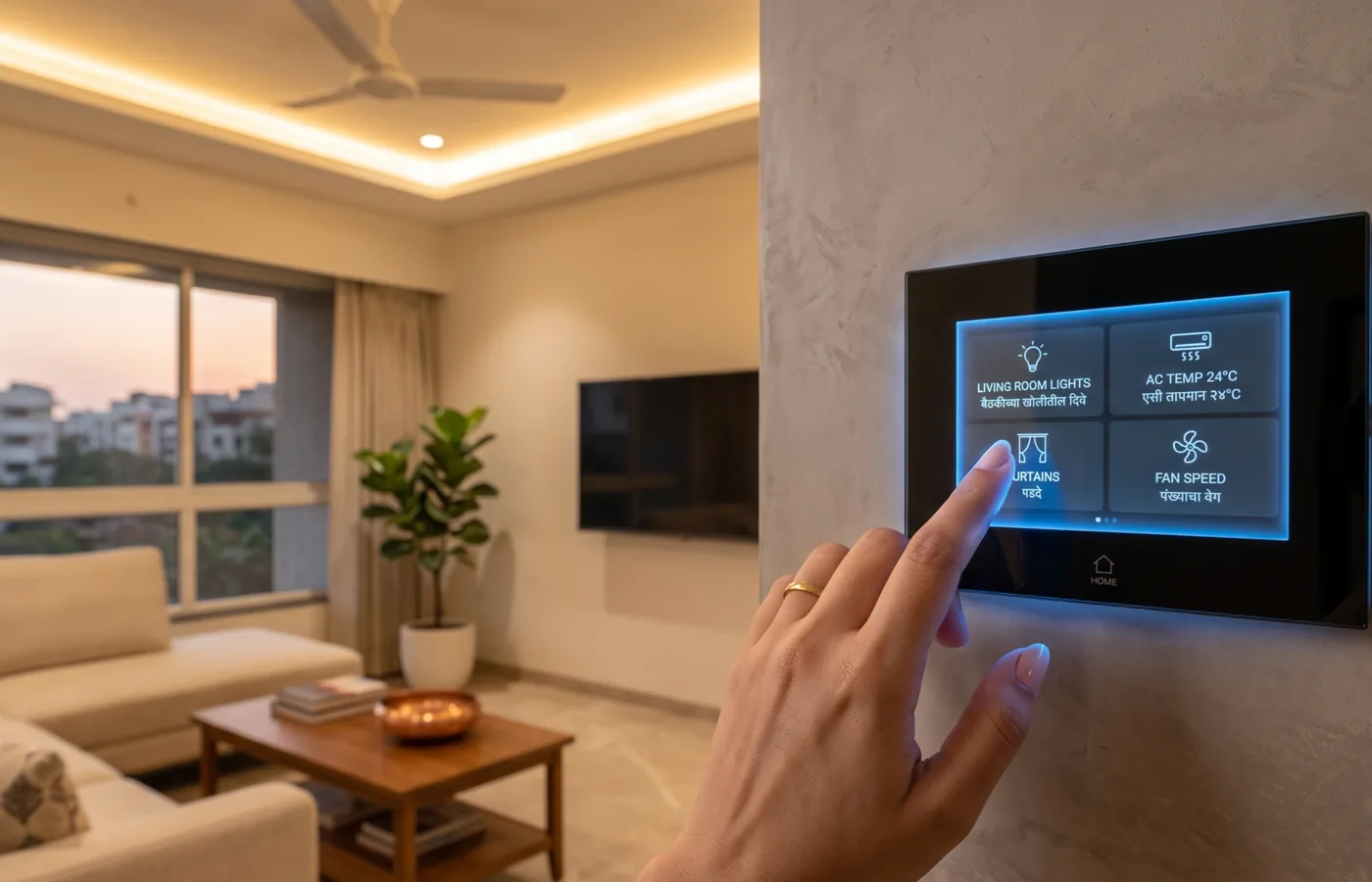 Smart home wall control panel with Marathi and English interface