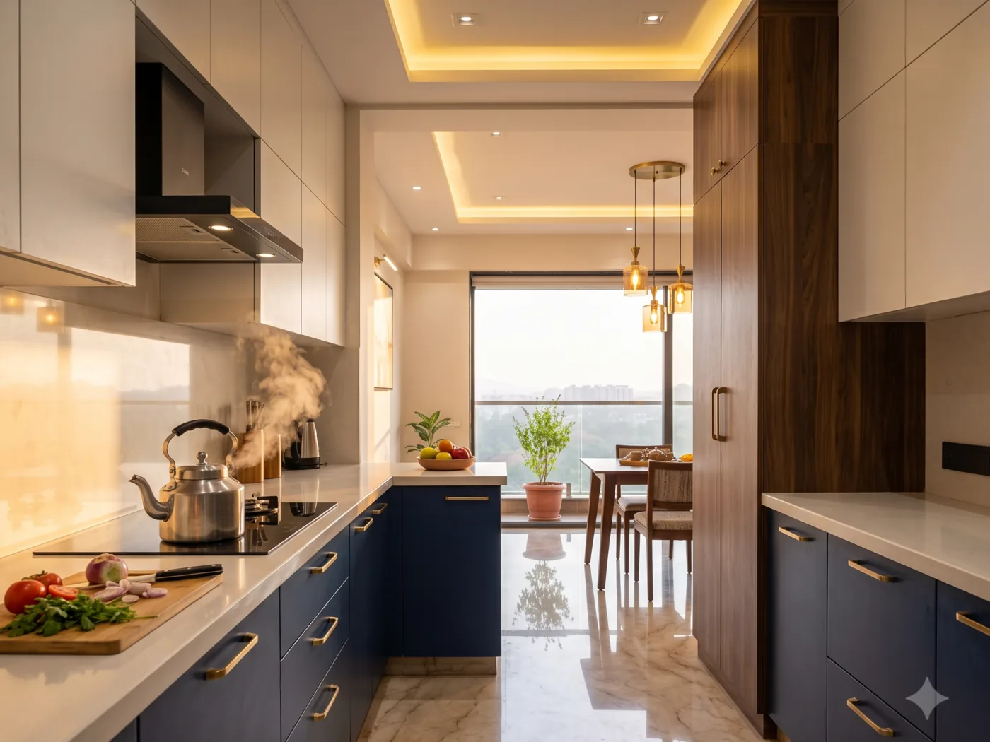 Beautifully finished modular kitchen and dining in a Pune 3BHK