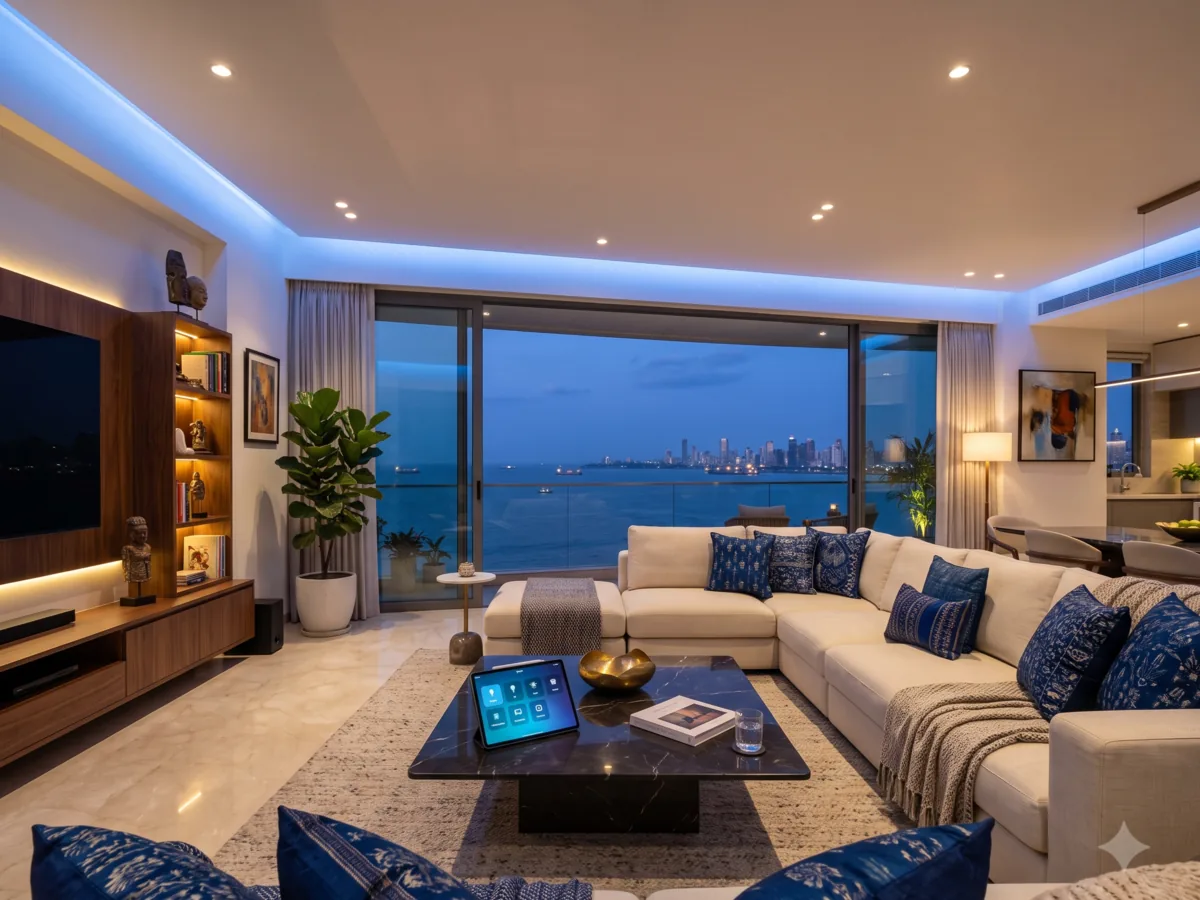Sea-view Mumbai apartment with complete home automation and blue cove lighting